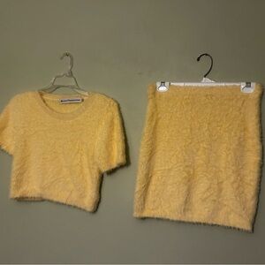 Stoned Immaculate Yellow Fuzzy Crop Top & Skirt Set